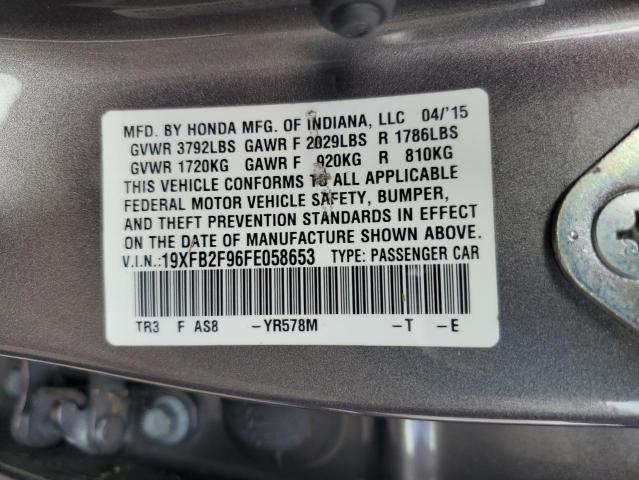 19XFB2F96FE058653 - 2015 HONDA CIVIC EXL GRAY photo 13