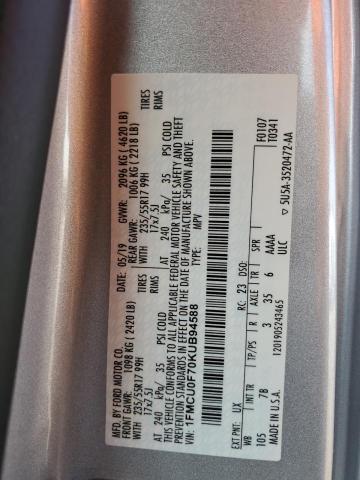 1FMCU0F70KUB94588 - 2019 FORD ESCAPE S SILVER photo 13