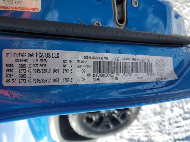 1C4PJMBX8KD433221 - 2019 JEEP CHEROKEE TRAILHAWK BLUE photo 13