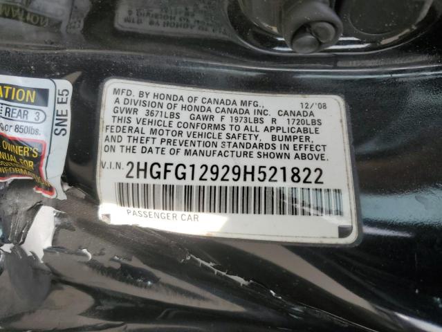 2HGFG12929H521822 - 2009 HONDA CIVIC EXL BLACK photo 12