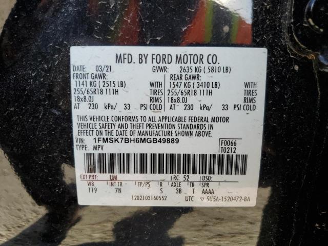 1FMSK7BH6MGB49889 - 2021 FORD EXPLORER BLACK photo 13