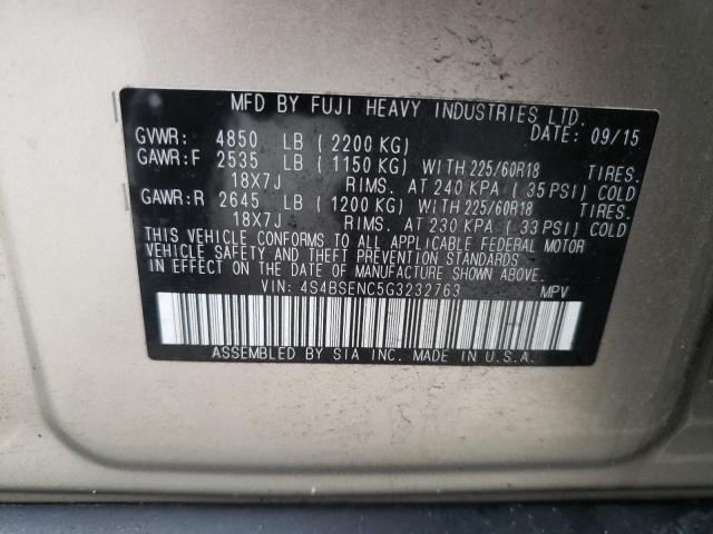 4S4BSENC5G3232763 - 2016 SUBARU OUTBACK 3.6R LIMITED TAN photo 12