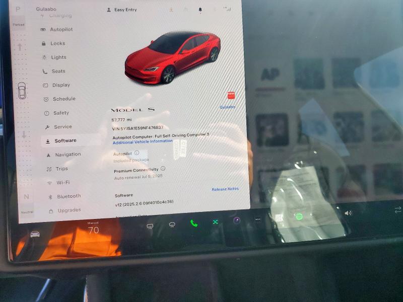 5YJSA1E59NF476837 - 2022 TESLA MODEL S Սպիտակ լուսանկար 9