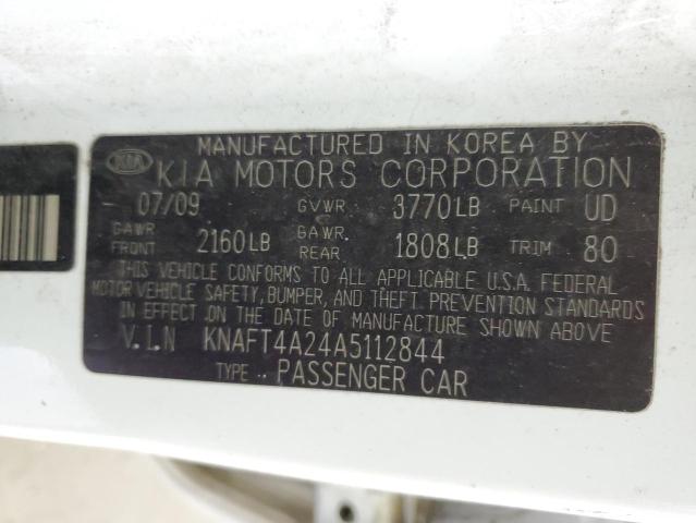 KNAFT4A24A5112844 - 2010 KIA FORTE LX WHITE photo 12