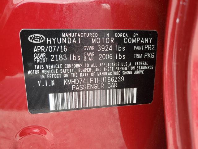 KMHD74LF1HU166239 - 2017 HYUNDAI ELANTRA SE RED photo 12