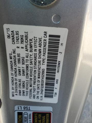 2HGFG3B53FH529965 - 2015 HONDA CIVIC LX SILVER photo 12