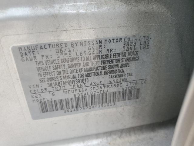 3N1AB7AP0HY391013 - 2017 NISSAN SENTRA S SILVER photo 13