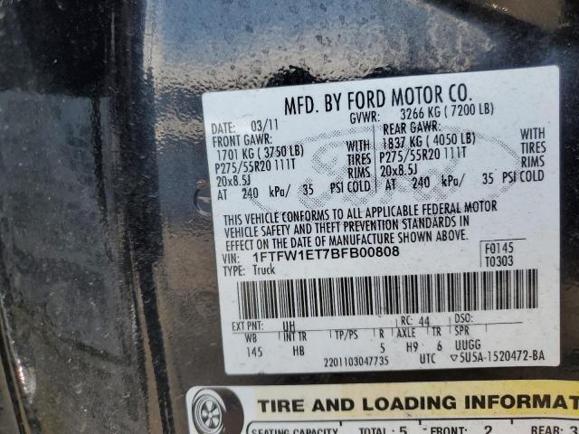 1FTFW1ET7BFB00808 - 2011 FORD F150 SUPERCREW GRAY photo 12