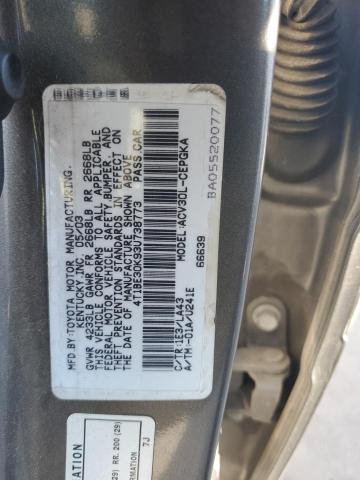 4T1BE30K93U738773 - 2003 TOYOTA CAMRY LE GRAY photo 12