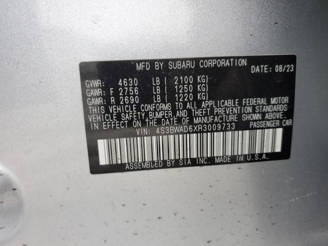 4S3BWAD6XR3009733 - 2024 SUBARU LEGACY PREMIUM SILVER photo 12