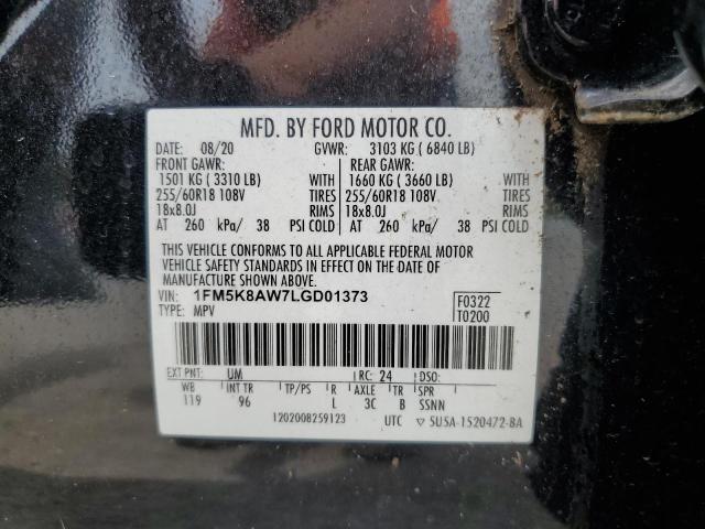 1FM5K8AW7LGD01373 - 2020 FORD EXPLORER POLICE INTERCEPTOR أسود صورة 13