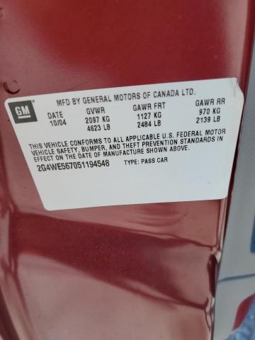 2G4WE567051194548 - 2005 BUICK LACROSSE CXS RED photo 13