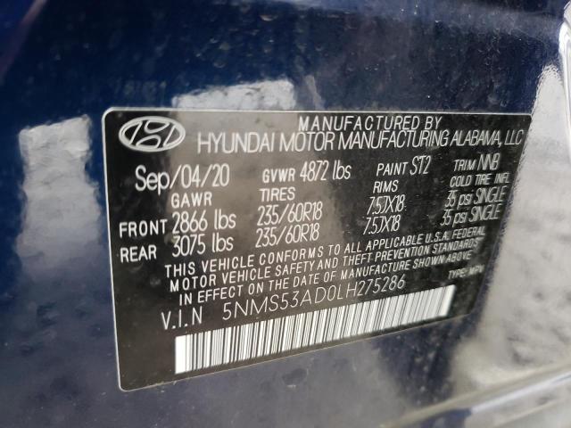 5NMS53AD0LH275286 - 2020 HYUNDAI SANTA FE LIMITED BLUE photo 12