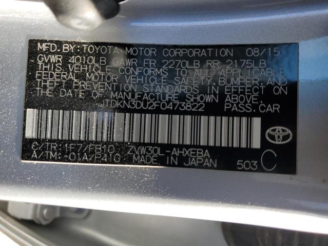 JTDKN3DU2F0473822 - 2015 TOYOTA PRIUS SILVER photo 12