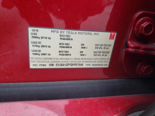 5YJSA1CP7DFP27549 - 2013 TESLA MODEL S Qırmızı foto 12