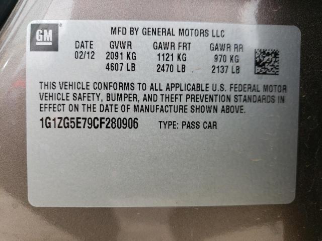 1G1ZG5E79CF280906 - 2012 CHEVROLET MALIBU LTZ 棕色 照片 12