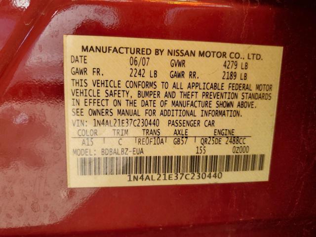 1N4AL21E37C230440 - 2007 NISSAN ALTIMA 2.5 RED photo 12