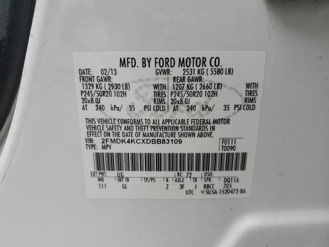 2FMDK4KCXDBB83109 - 2013 FORD EDGE LIMITED WHITE photo 13