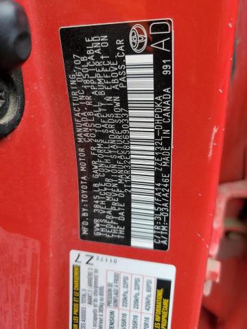2T1KR32E58C690337 - 2008 TOYOTA COROLLA MA XR RED photo 12