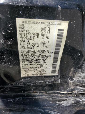 5N1AR18W65C744275 - 2005 NISSAN PATHFINDER LE შავი ფოტო 13