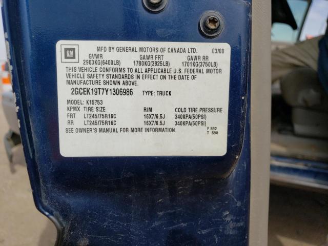 2GCEK19T7Y1306986 - 2000 CHEVROLET SILVERADO K1500 BLUE photo 12