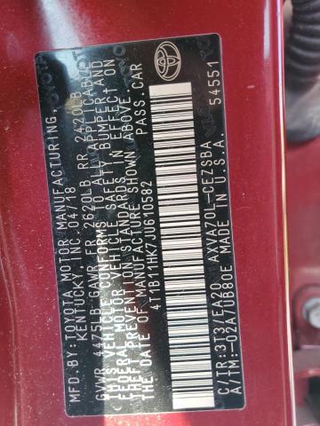 4T1B11HK7JU610582 - 2018 TOYOTA CAMRY L RED photo 12