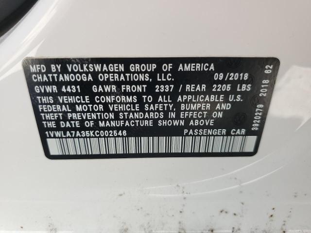 1VWLA7A35KC002546 - 2019 VOLKSWAGEN PASSAT WOLFSBURG WHITE photo 12