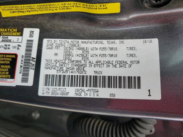 5TFDW5F14KX792872 - 2019 TOYOTA TUNDRA CREWMAX SR5 CHARCOAL photo 13