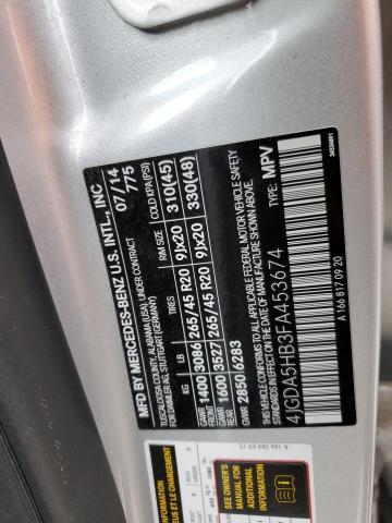 4JGDA5HB3FA453674 - 2015 MERCEDES-BENZ ML 350 4MATIC SILVER photo 12