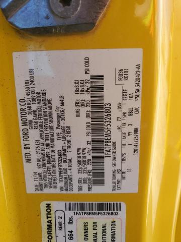 1FATP8EM5F5326803 - 2015 FORD MUSTANG YELLOW photo 12