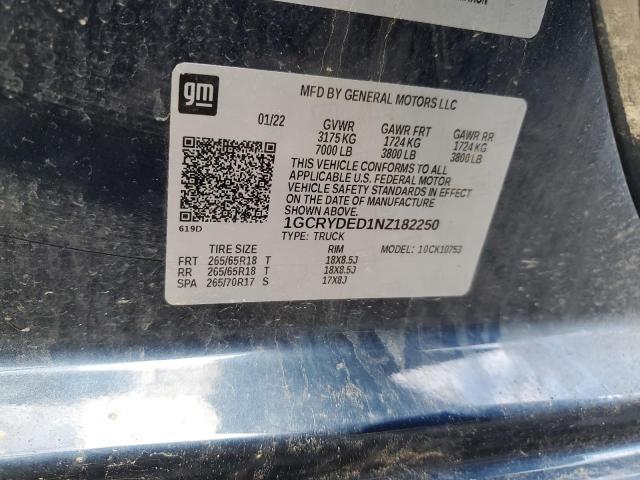 1GCRYDED1NZ182250 - 2022 CHEVROLET SILVERADO K1500 LT BLUE photo 12