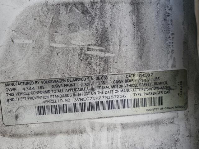 3VWEG71K27M157236 - 2007 VOLKSWAGEN JETTA WOLFSBURG 白色 照片 12