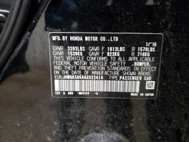 JHMGK5H56GX022414 - 2016 HONDA FIT LX BLACK photo 12