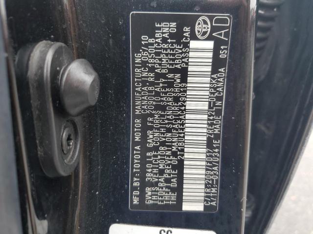 2T1BU4EE5AC429019 - 2010 TOYOTA COROLLA BASE BLACK photo 12