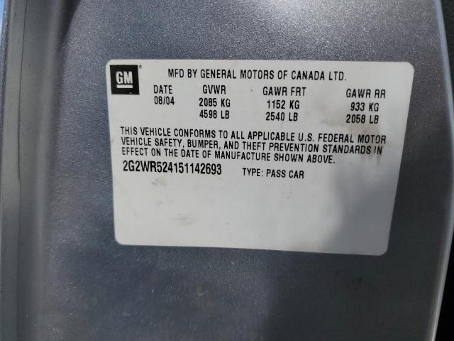 2G2WR524151142693 - 2005 PONTIAC GRAND PRIX GTP SILVER photo 12