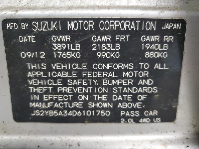 JS2YB5A34D6101750 - 2013 SUZUKI SX4 SILVER photo 12