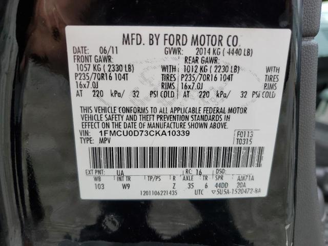 1FMCU0D73CKA10339 - 2012 FORD ESCAPE XLT BLACK photo 13