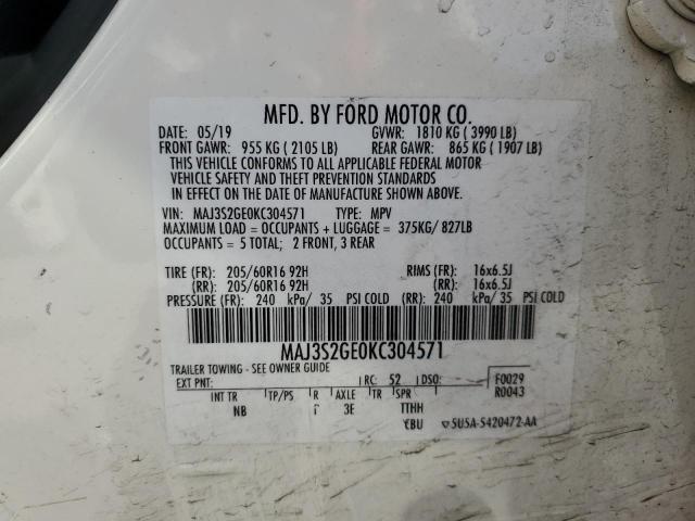 MAJ3S2GE0KC304571 - 2019 FORD ECOSPORT SE 白色 照片 13