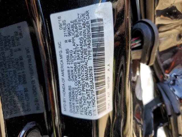 1HGCV1F55JA236793 - 2018 HONDA ACCORD EXL BLACK photo 12