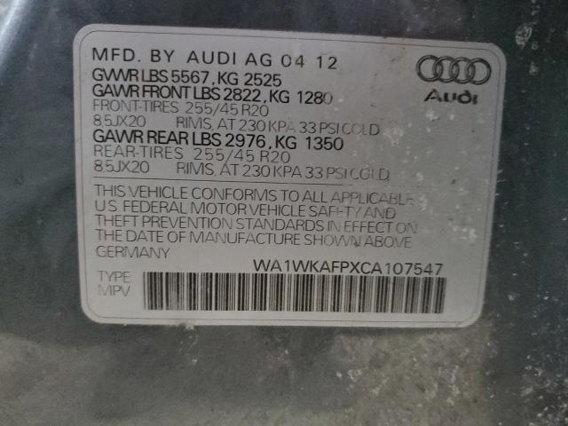 WA1WKAFPXCA107547 - 2012 AUDI Q5 PRESTIGE GRAY photo 12