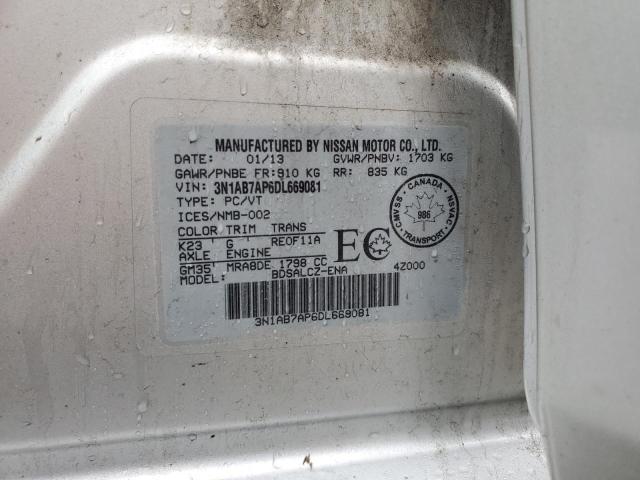 3N1AB7AP6DL669081 - 2013 NISSAN SENTRA S SILVER photo 12