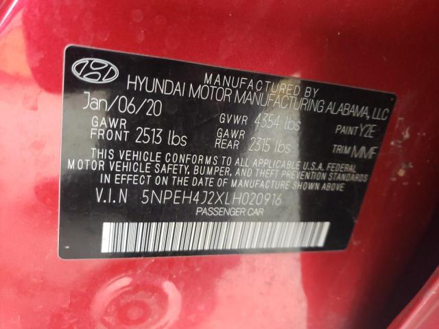 5NPEH4J2XLH020916 - 2020 HYUNDAI SONATA LIMITED RED photo 12