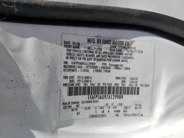 1FAFP56U97A129989 - 2007 FORD TAURUS SEL WHITE photo 13