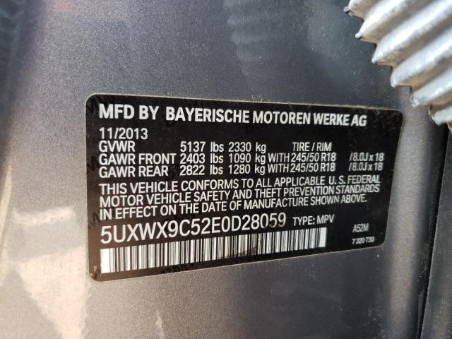5UXWX9C52E0D28059 - 2014 BMW X3 XDRIVE28I GRAY photo 12
