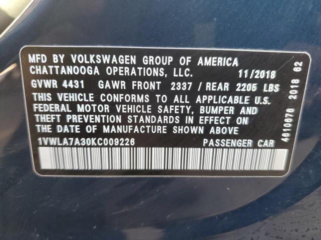 1VWLA7A30KC009226 - 2019 VOLKSWAGEN PASSAT WOLFSBURG BLUE photo 12