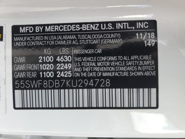 55SWF8DB7KU294728 - 2019 MERCEDES-BENZ C 300 WHITE photo 12