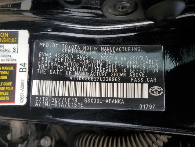 4T1BK36B27U238962 - 2007 TOYOTA AVALON XL BLACK photo 13