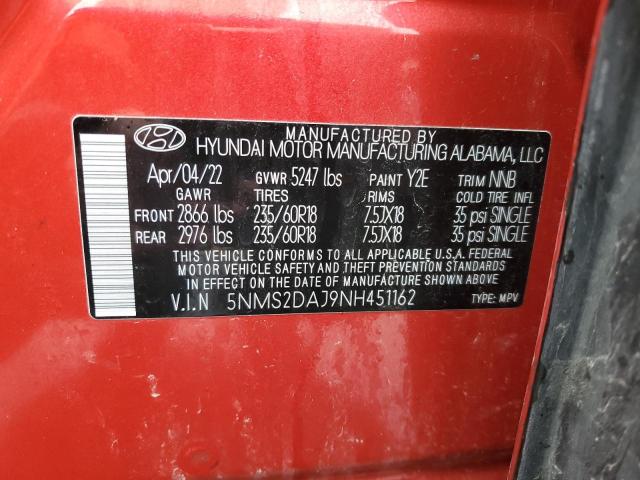 5NMS2DAJ9NH451162 - 2022 HYUNDAI SANTA FE SEL RED photo 12