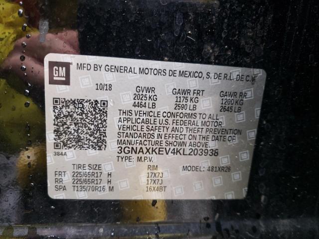 3GNAXKEV4KL203938 - 2019 CHEVROLET EQUINOX LT 黑色 照片 14