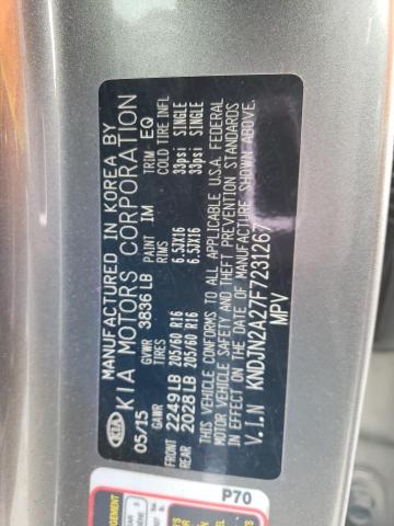 KNDJN2A27F7231267 - 2015 KIA SOUL GRAY photo 12